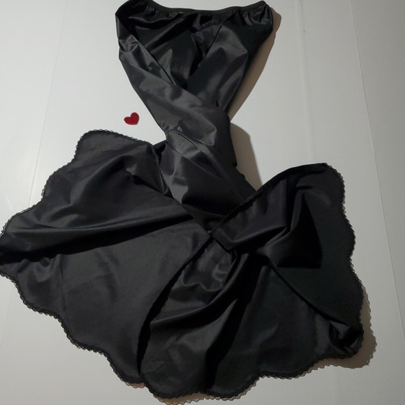 Vanity Fair Other - vtg VANITY FAIR Long Half Slip Skirt BLACK SATIN MAXI Nylon Lingerie USA MEDIUM
